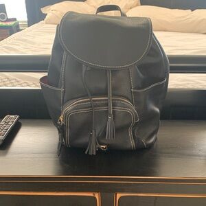 Dooney & Bourke Black Leather Backpack with Tassels